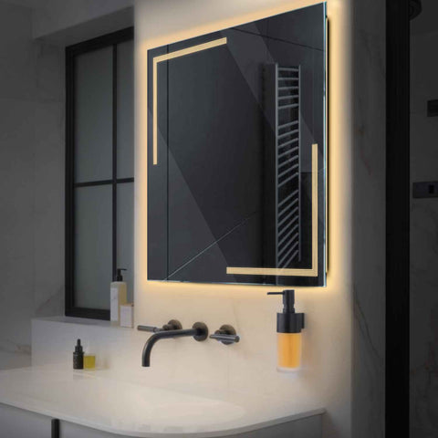 Miroir LED Carré | Sans Boutons Tactiles | Lumière Blanche Chaude - Reyze Série Minimal Modèle 2