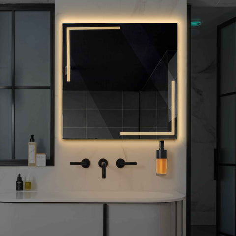 Miroir LED Carré | Sans Boutons Tactiles | Lumière Blanche Chaude - Reyze Série Minimal Modèle 2