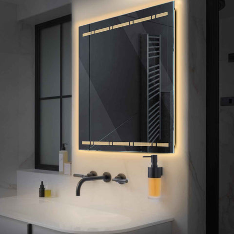 Miroir LED Carré | Sans Boutons Tactiles | Lumière Blanche Chaude - Reyze Série Minimal Modèle 3