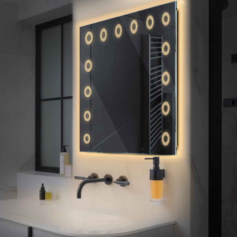 Miroir LED Carré | Sans Boutons Tactiles | Lumière Blanche Chaude - Reyze Série Minimal Modèle 4