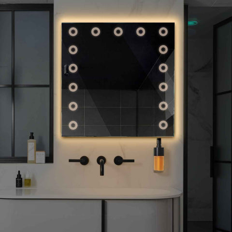 Miroir LED Carré | Sans Boutons Tactiles | Lumière Blanche Chaude - Reyze Série Minimal Modèle 4