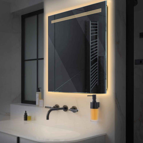 Miroir LED Carré | Sans Boutons Tactiles | Lumière Blanche Chaude - Reyze Série Minimal Modèle 5