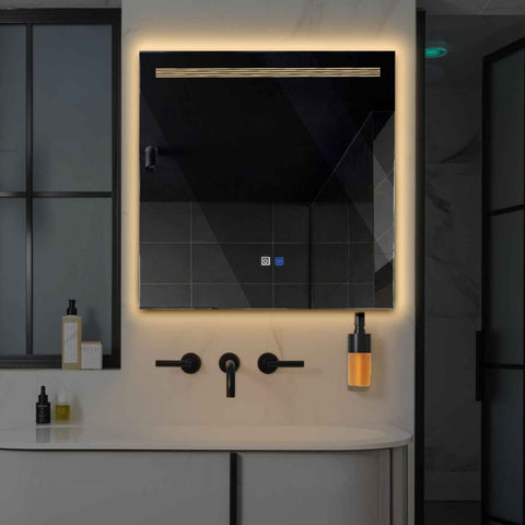 Miroir LED Carré | boutons tactiles | Fonction Anti-Buée | Lumière Blanche Chaude - Reyze Série Minimal Modèle 5