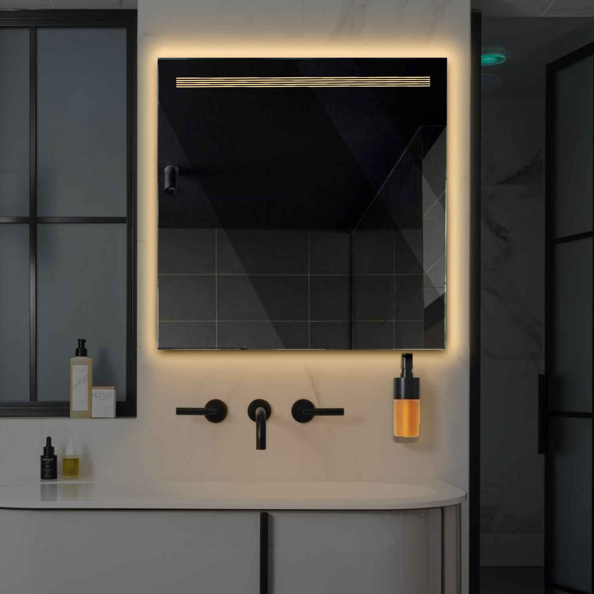 Miroir LED Carré | Sans Boutons Tactiles | Lumière Blanche Chaude - Reyze Série Minimal Modèle 5