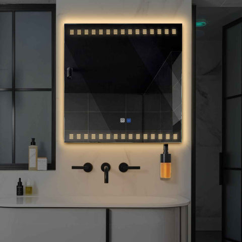 Miroir LED Carré | boutons tactiles | Fonction Anti-Buée | Lumière Blanche Chaude - Reyze Série Minimal Modèle 6