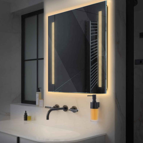 Miroir LED Carré | Sans Boutons Tactiles | Lumière Blanche Chaude - Reyze Série Minimal Modèle 7