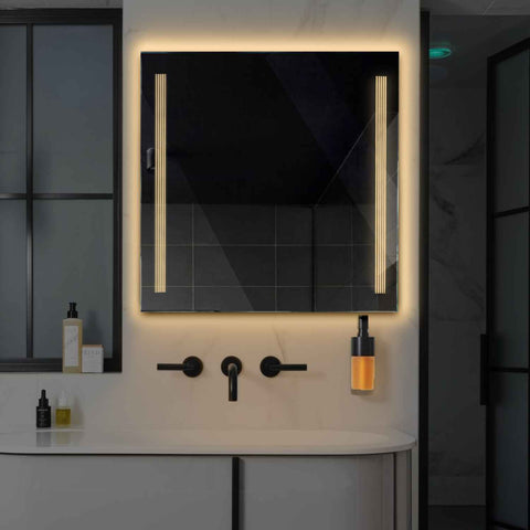 Miroir LED Carré | Sans Boutons Tactiles | Lumière Blanche Chaude - Reyze Série Minimal Modèle 7