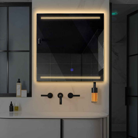 Miroir LED Carré | Bouton Tactile | Lumière Blanche Chaude - Reyze Série Minimal Modèle 8