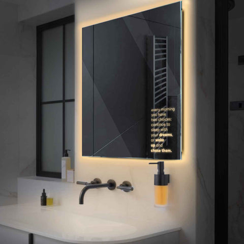 Miroir LED Carré | Sans Boutons Tactiles | Lumière Blanche Chaude - Reyze Série Motivated Modèle 2