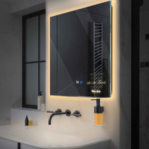 Miroir LED Carré | boutons tactiles | Fonction Anti-Buée | Lumière Blanche Chaude - Reyze Série Motivated Modèle 4