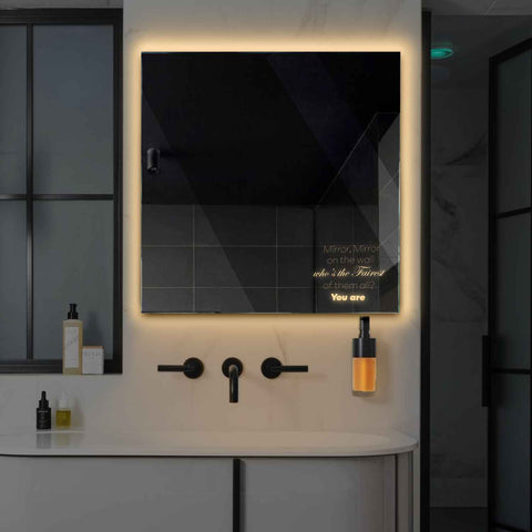 Miroir LED Carré | Sans Boutons Tactiles | Lumière Blanche Chaude - Reyze Série Motivated Modèle 4