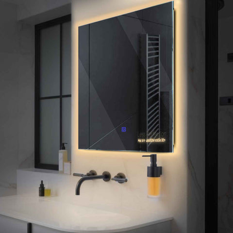 Miroir LED Carré | Bouton Tactile | Lumière Blanche Chaude - Reyze Série Motivated Modèle 7