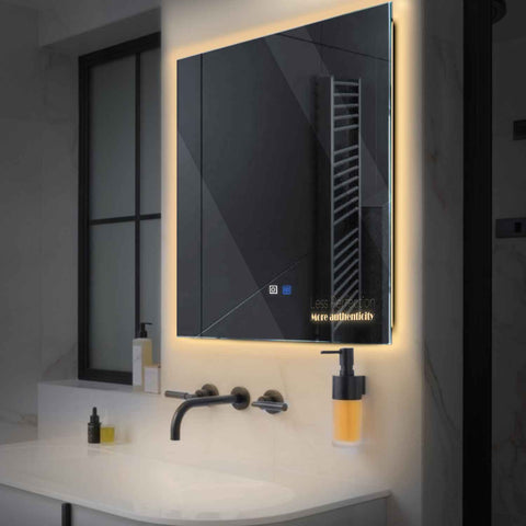 Miroir LED Carré | boutons tactiles | Fonction Anti-Buée | Lumière Blanche Chaude - Reyze Série Motivated Modèle 7