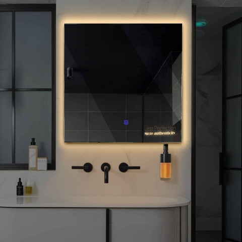 Miroir LED Carré | Bouton Tactile | Lumière Blanche Chaude - Reyze Série Motivated Modèle 7