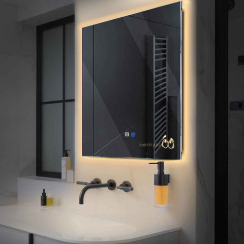 Miroir LED Carré | boutons tactiles | Fonction Anti-Buée | Lumière Blanche Chaude - Reyze Série Motivated Modèle 8