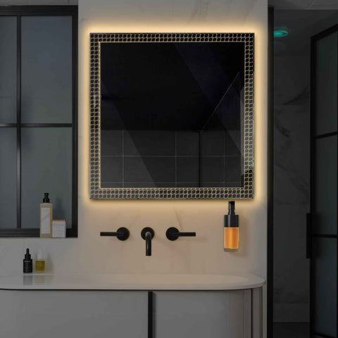 Miroir LED Carré | Sans Boutons Tactiles | Lumière Blanche Chaude - Reyze Série Official Modèle 3