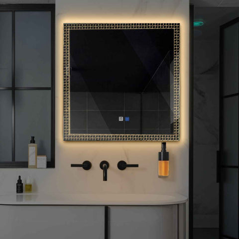 Miroir LED Carré | boutons tactiles | Fonction Anti-Buée | Lumière Blanche Chaude - Reyze Série Official Modèle 4
