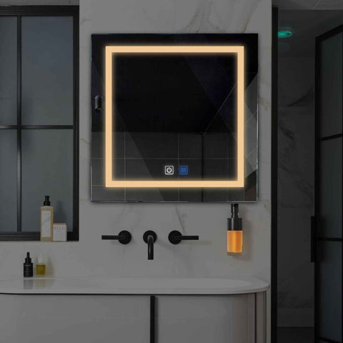 Miroir LED Carré | boutons tactiles | Fonction Anti-Buée | Lumière Blanche Chaude - Reyze Série Salono Modèle 1