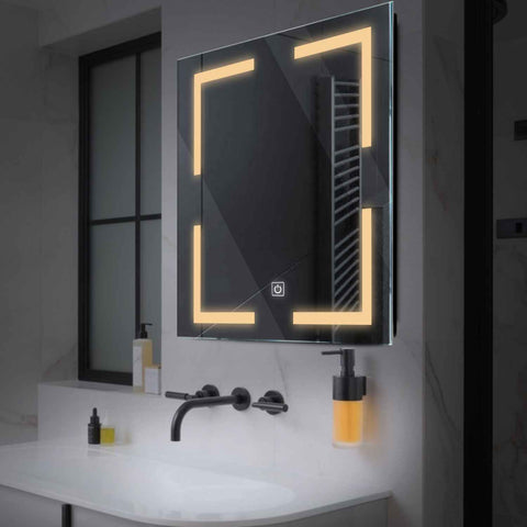 Miroir LED Carré | Bouton Tactile | Lumière Blanche Chaude - Reyze Série Salono Modèle 2