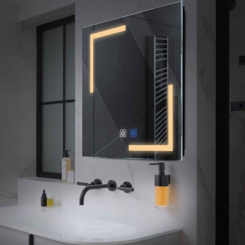 Miroir LED Carré | boutons tactiles | Fonction Anti-Buée | Lumière Blanche Chaude - Reyze Série Salono Modèle 3
