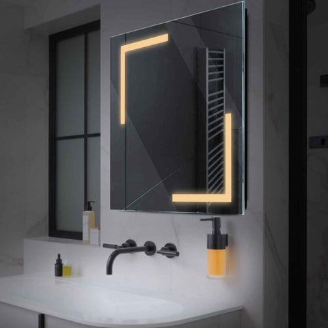 Miroir LED Carré | Sans Boutons Tactiles | Lumière Blanche Chaude - Reyze Série Salono Modèle 3