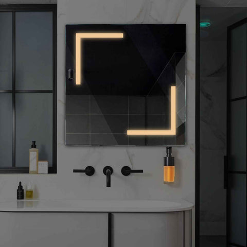 Miroir LED Carré | Sans Boutons Tactiles | Lumière Blanche Chaude - Reyze Série Salono Modèle 3