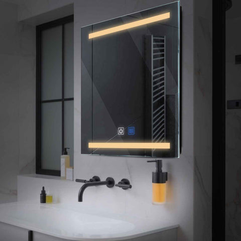 Miroir LED Carré | boutons tactiles | Fonction Anti-Buée | Lumière Blanche Chaude - Reyze Série Salono Modèle 4