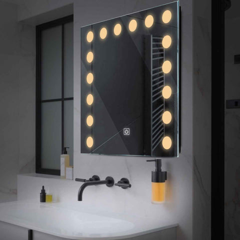 Miroir LED Carré | Bouton Tactile | Lumière Blanche Chaude - Reyze Série Salono Modèle 6