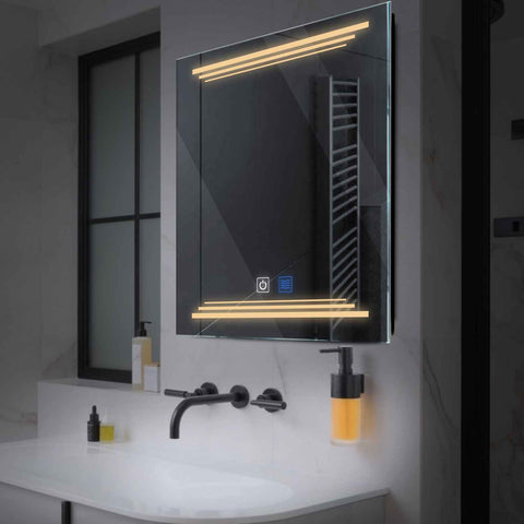 Miroir LED Carré | boutons tactiles | Fonction Anti-Buée | Lumière Blanche Chaude - Reyze Série Salono Modèle 7