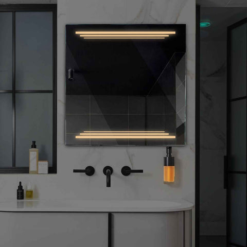 Miroir LED Carré | Sans Boutons Tactiles | Lumière Blanche Chaude - Reyze Série Salono Modèle 7