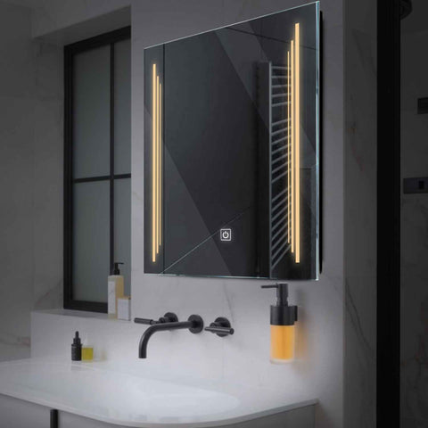 Miroir LED Carré | Bouton Tactile | Lumière Blanche Chaude - Reyze Série Salono Modèle 8
