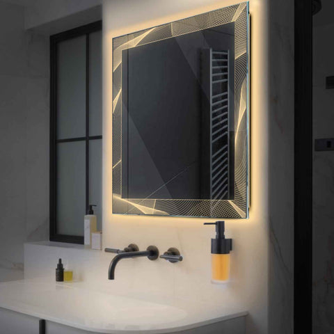 Miroir LED Carré | Sans Boutons Tactiles | Lumière Blanche Chaude - Reyze Série Simetria Modèle 2