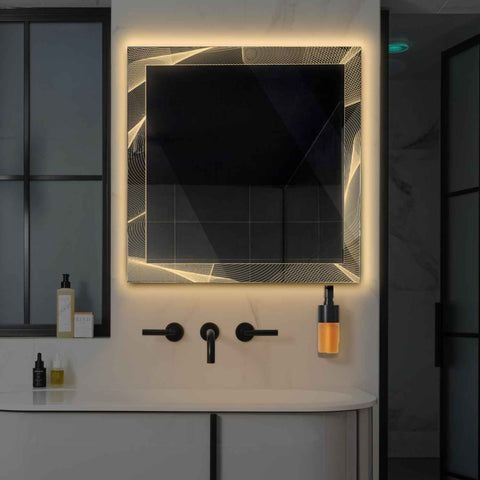 Miroir LED Carré | Sans Boutons Tactiles | Lumière Blanche Chaude - Reyze Série Simetria Modèle 2