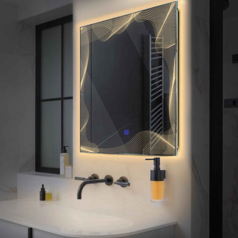 Miroir LED Carré | Bouton Tactile | Lumière Blanche Chaude - Reyze Série Simetria Modèle 3