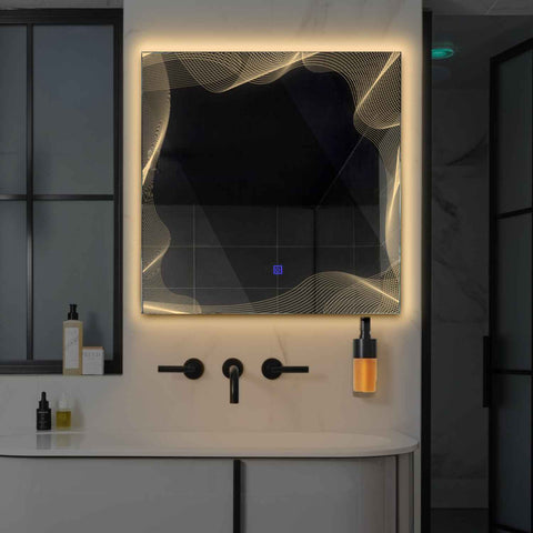 Miroir LED Carré | Bouton Tactile | Lumière Blanche Chaude - Reyze Série Simetria Modèle 3