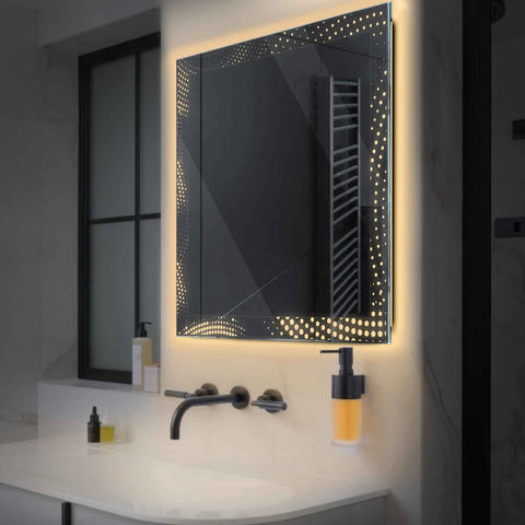 Miroir LED Carré | Sans Boutons Tactiles | Lumière Blanche Chaude - Reyze Série Simetria Modèle 8