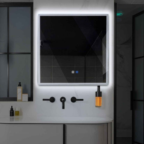 Miroir LED Carré | boutons tactiles | Fonction Anti-Buée | Lumière blanche froide - Reyze Série Edge Modèle 1