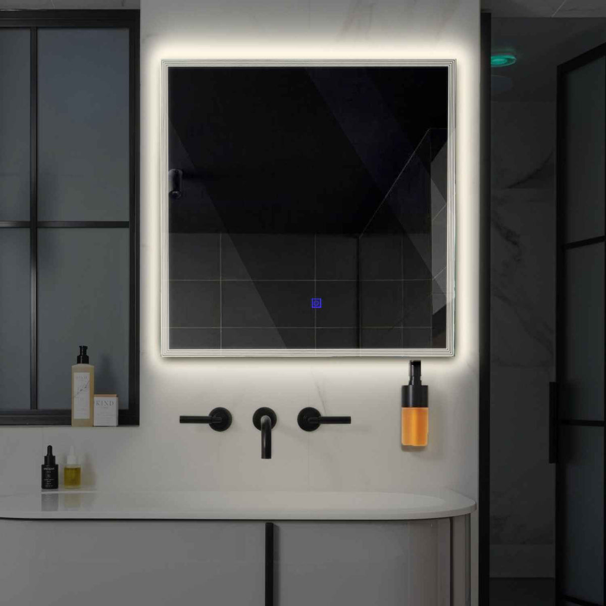 Miroir LED Carré | Bouton Tactile | Lumière blanche neutre - Reyze Série Edge Modèle 1