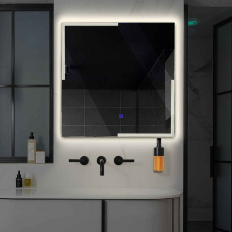 Miroir LED Carré | Bouton Tactile | Lumière blanche neutre - Reyze Série Edge Modèle 2