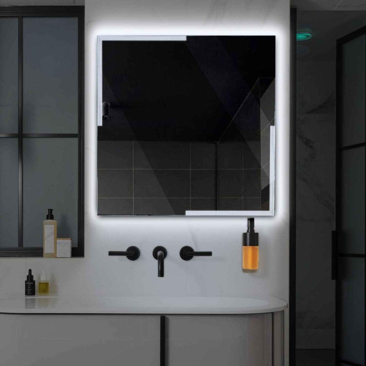 Miroir LED Carré | Sans Boutons Tactiles | Lumière blanche froide - Reyze Série Edge Modèle 2