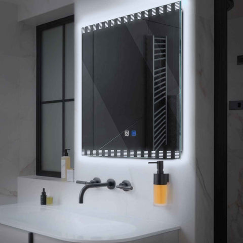 Miroir LED Carré | boutons tactiles | Fonction Anti-Buée | Lumière blanche froide - Reyze Série Edge Modèle 6