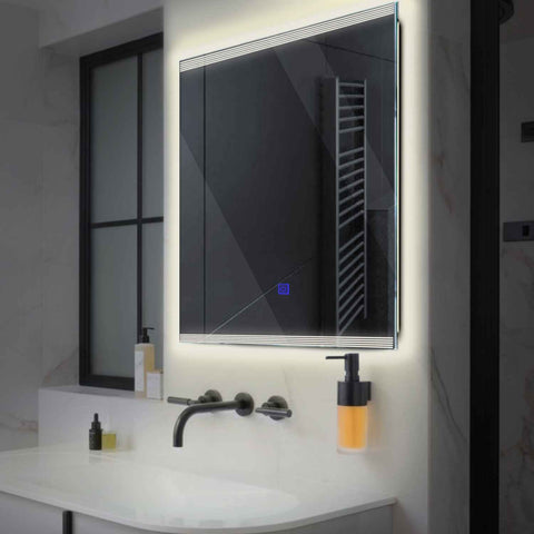 Miroir LED Carré | Bouton Tactile | Lumière blanche neutre - Reyze Série Edge Modèle 8