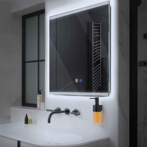 Miroir LED Carré | boutons tactiles | Fonction Anti-Buée | Lumière blanche froide - Reyze Série Edge Modèle 8