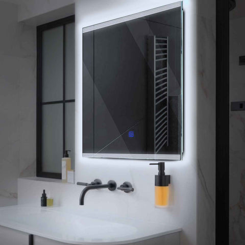 Miroir LED Carré | Bouton Tactile | Lumière blanche froide - Reyze Série Edge Modèle 8