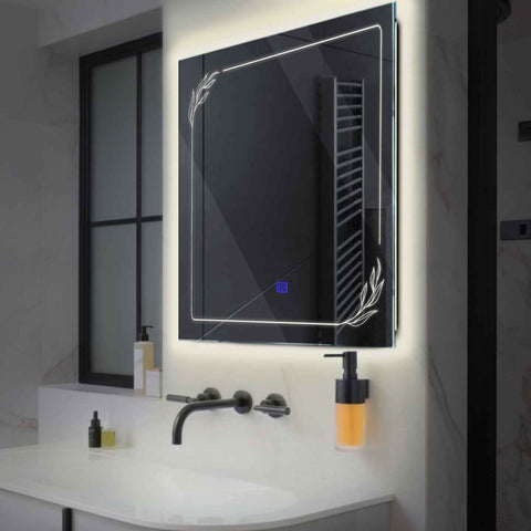 Miroir LED Carré | Bouton Tactile | Lumière blanche neutre - Reyze Série Good Vibes Modèle 1