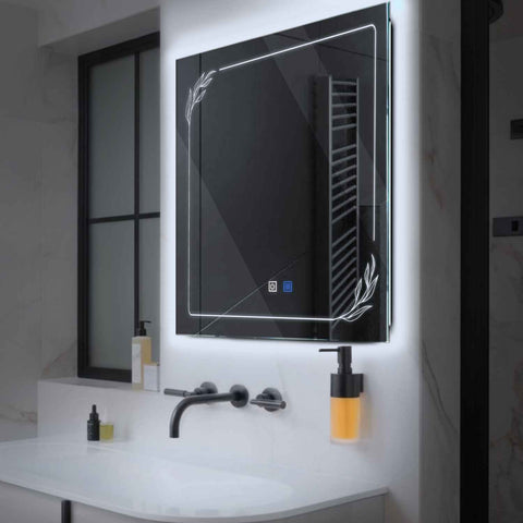 Miroir LED Carré | boutons tactiles | Fonction Anti-Buée | Lumière blanche froide - Reyze Série Good Vibes Modèle 1