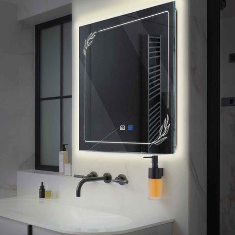 Miroir LED Carré | boutons tactiles | Fonction Anti-Buée | Lumière blanche neutre - Reyze Série Good Vibes Modèle 1