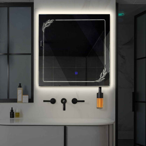 Miroir LED Carré | Bouton Tactile | Lumière blanche neutre - Reyze Série Good Vibes Modèle 1