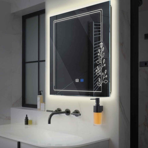 Miroir LED Carré | boutons tactiles | Fonction Anti-Buée | Lumière blanche neutre - Reyze Série Good Vibes Modèle 3