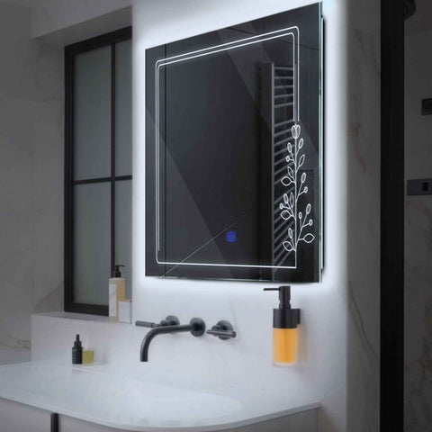 Miroir LED Carré | Bouton Tactile | Lumière blanche froide - Reyze Série Good Vibes Modèle 3